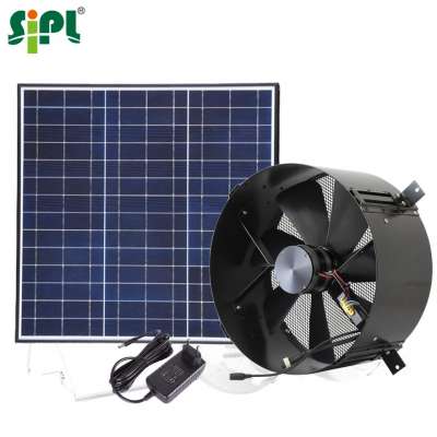 Sunny Vent Tool Wall Mount Industrial Hot Air Exhaust Fan 14'' 40W Solar Panel Adapter Dual Powered DC Motor Air Circulation Fan