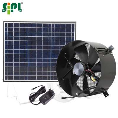 Sunny HVAC Vent Tools Wall Mount Solar Panel Adapter Dual Power Air Extractor DC Fan 14'' 30W Heat Exhaust Attic Ventilation Fan